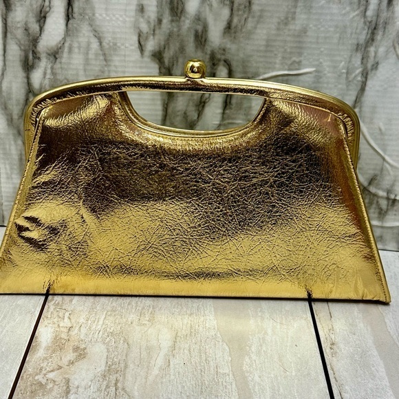 Garay Handbags - Glamorous Gold Leather Framed Kiss-lock 1940s Evening Party Old Hollywood Style